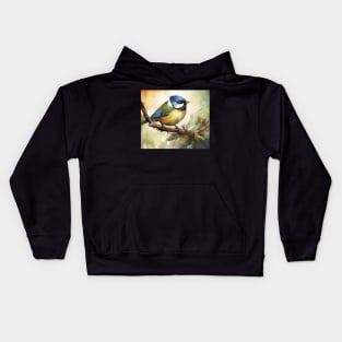 Watercolour bird on a branch Kids Hoodie